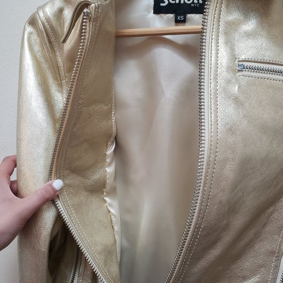 Schott NYC *NEW* Metallic Lightweight Cowhide Gold Leather Jacket - Picture 9 of 14